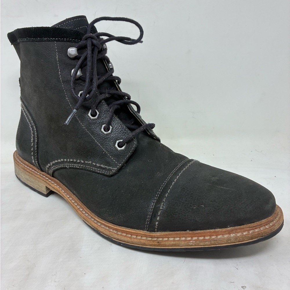 Florsheim Cap Toe Black Leather Boots, 12 D